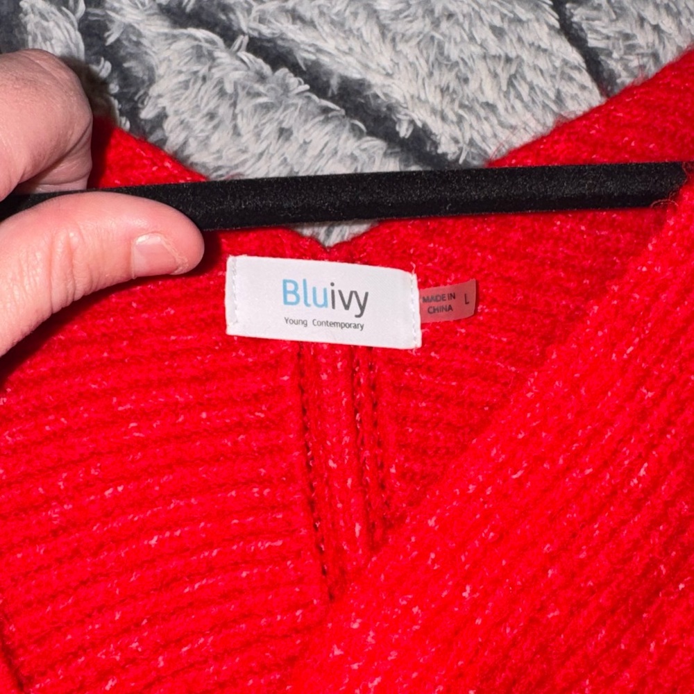 Ruby Wrap Crossover Ribbed Fuzzy Knit Sweater Sz L - image 5